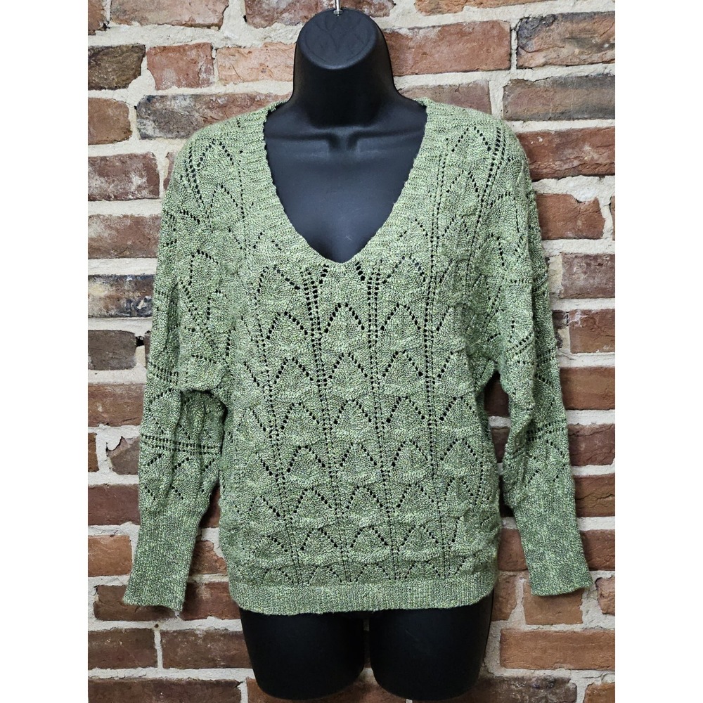 Anthropologie Sunday in Brooklyn Sweater Womens Small Green Textured Waffle Knit